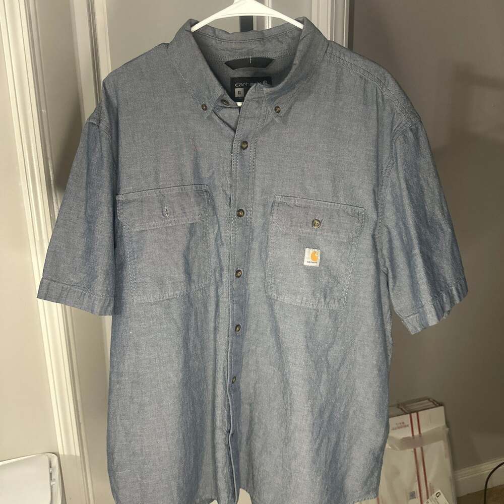Carhartt Men's XL Loose Fit Midweight Chambray Short Sleeve Button Down Shirt#12